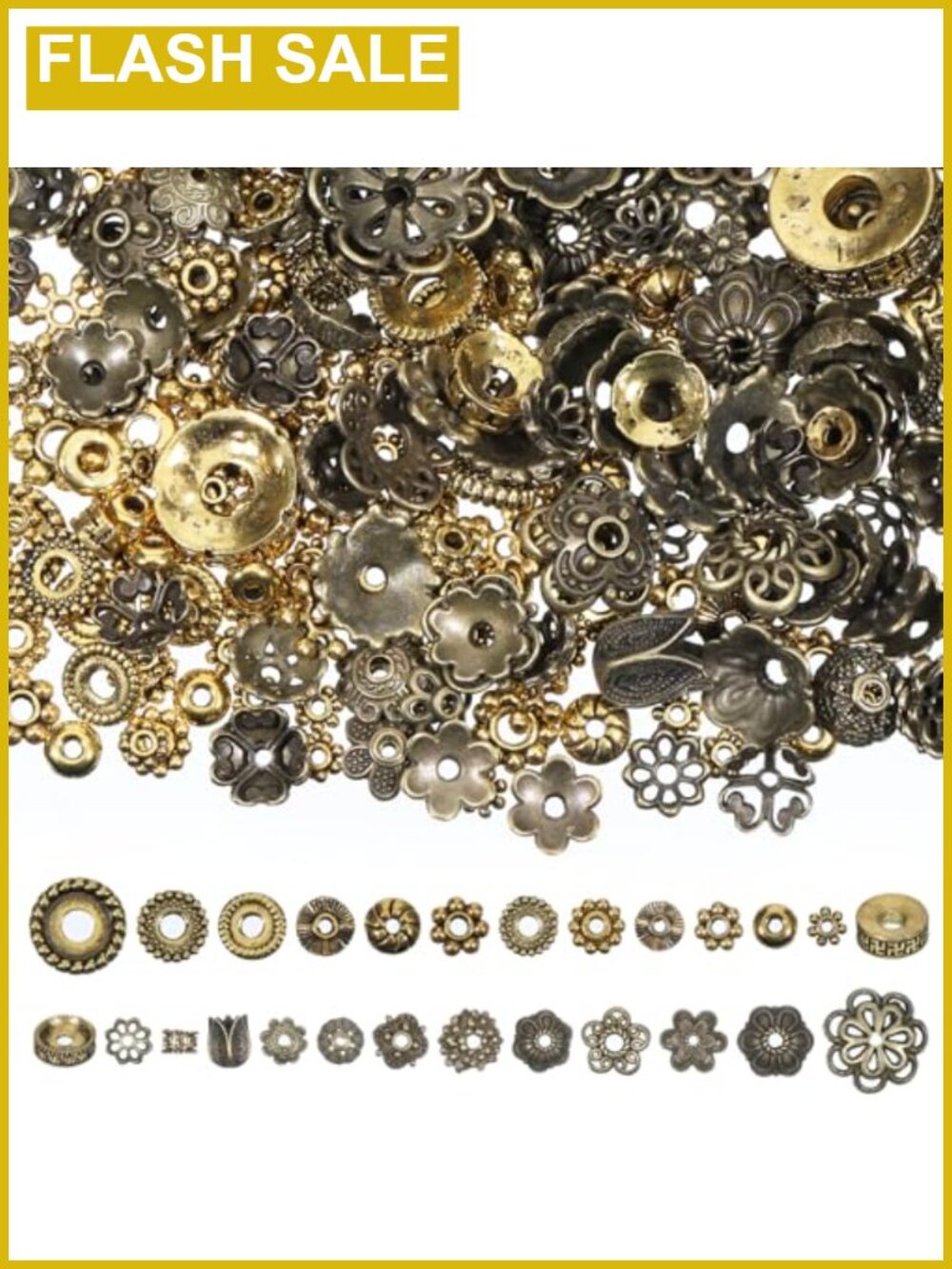 400 PCS Bead Caps Flower Spacer Beads Tibetan Daisy Metal Findings for Jewelry